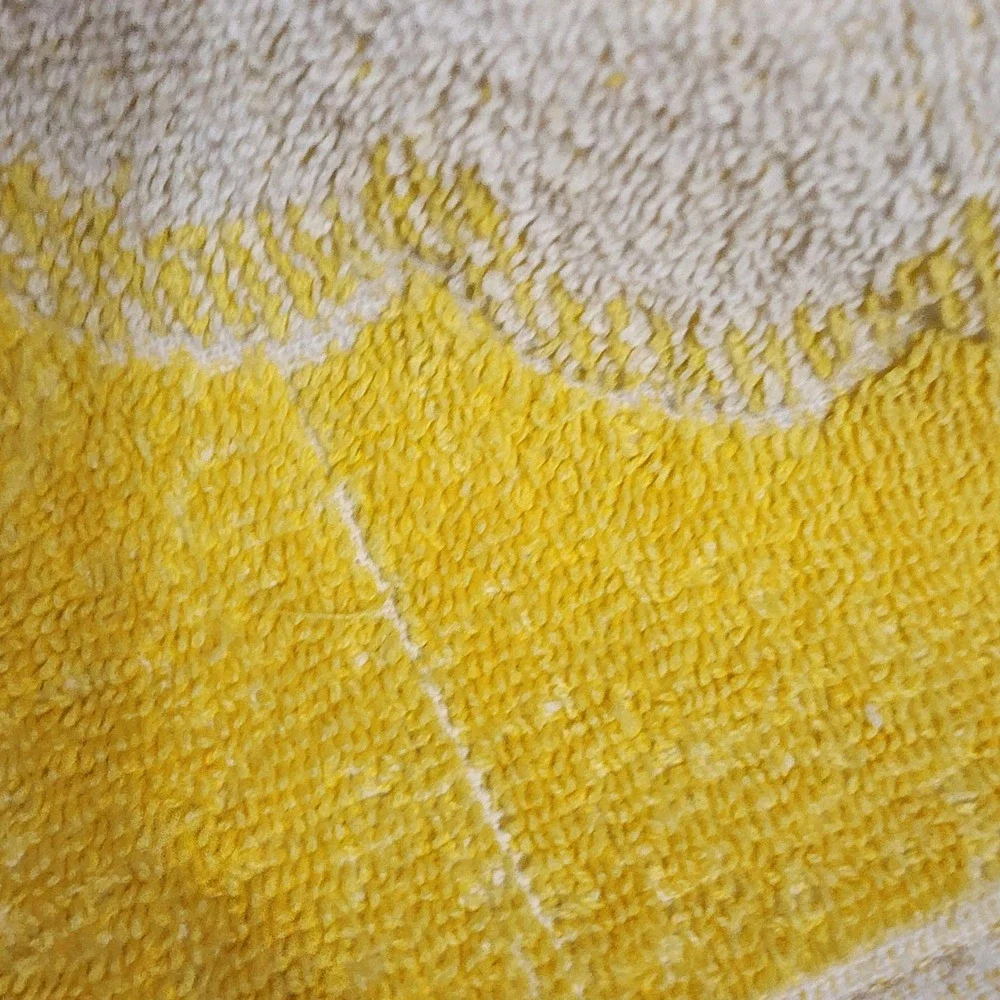 Vintage Yellow White Damask Floral Terry Cloth Bath Towel Retro Mid Century